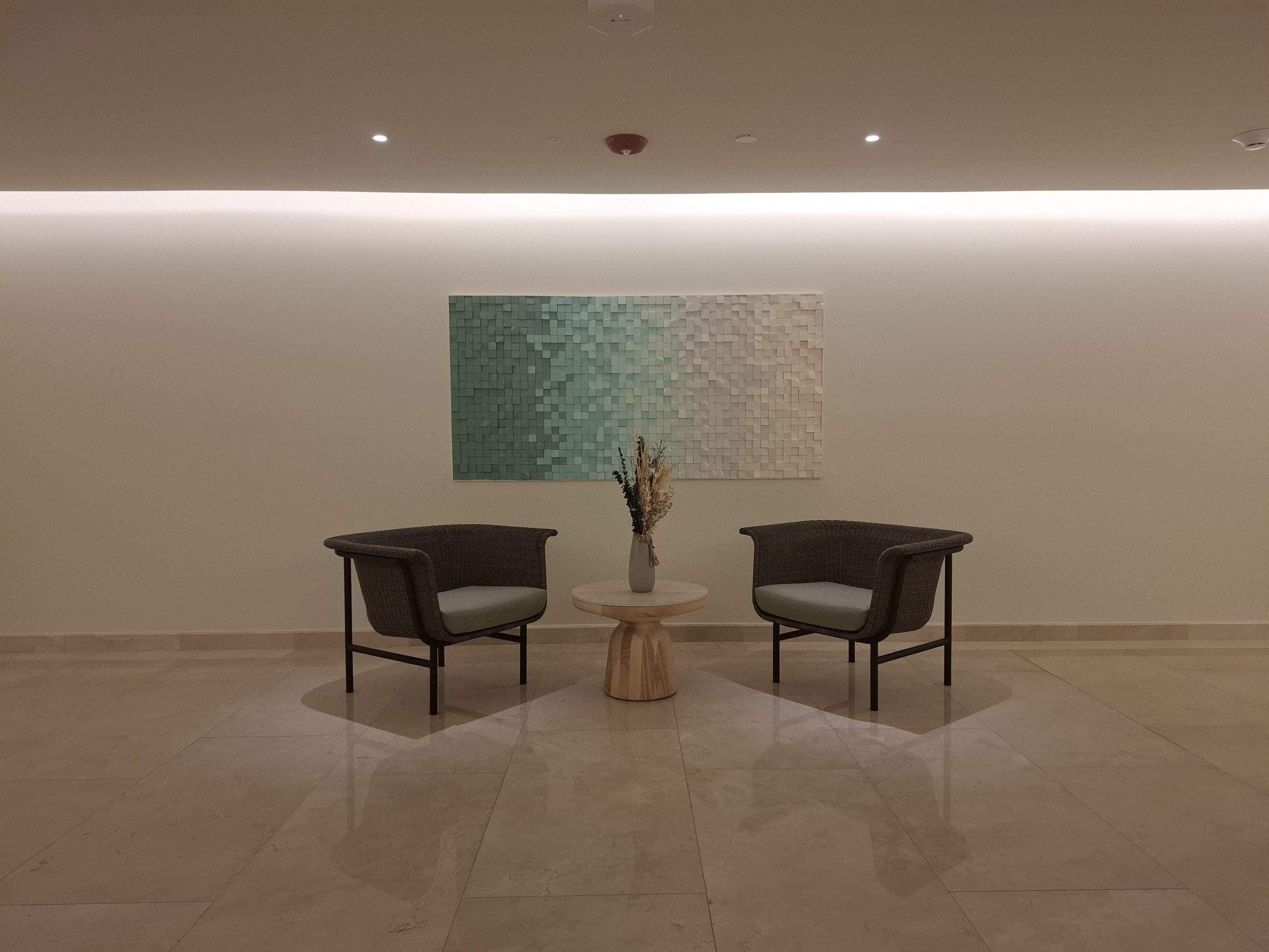 Green and white modular relief at JOIA by Iberostar Hotels.